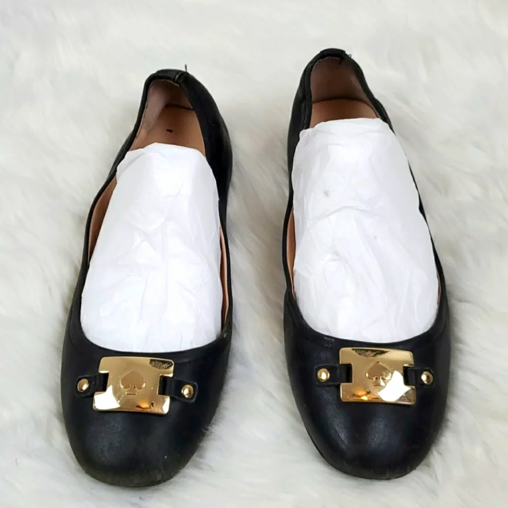 Kate Spade black leather upper shoes flat size women 6.5